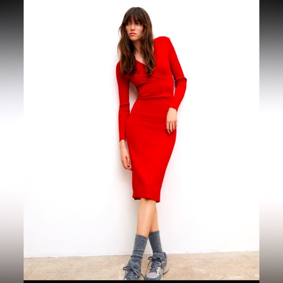 Zara Dresses & Skirts - Zara red knit midi dress